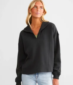 Tops | White Crow Split Neck Pullover Black