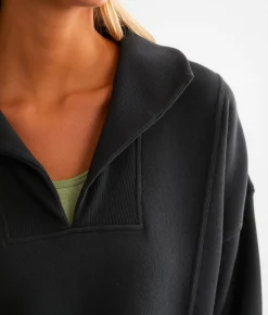 Tops | White Crow Split Neck Pullover Black