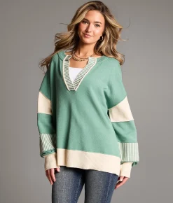Tops | BKE Split Neck Sweater Green