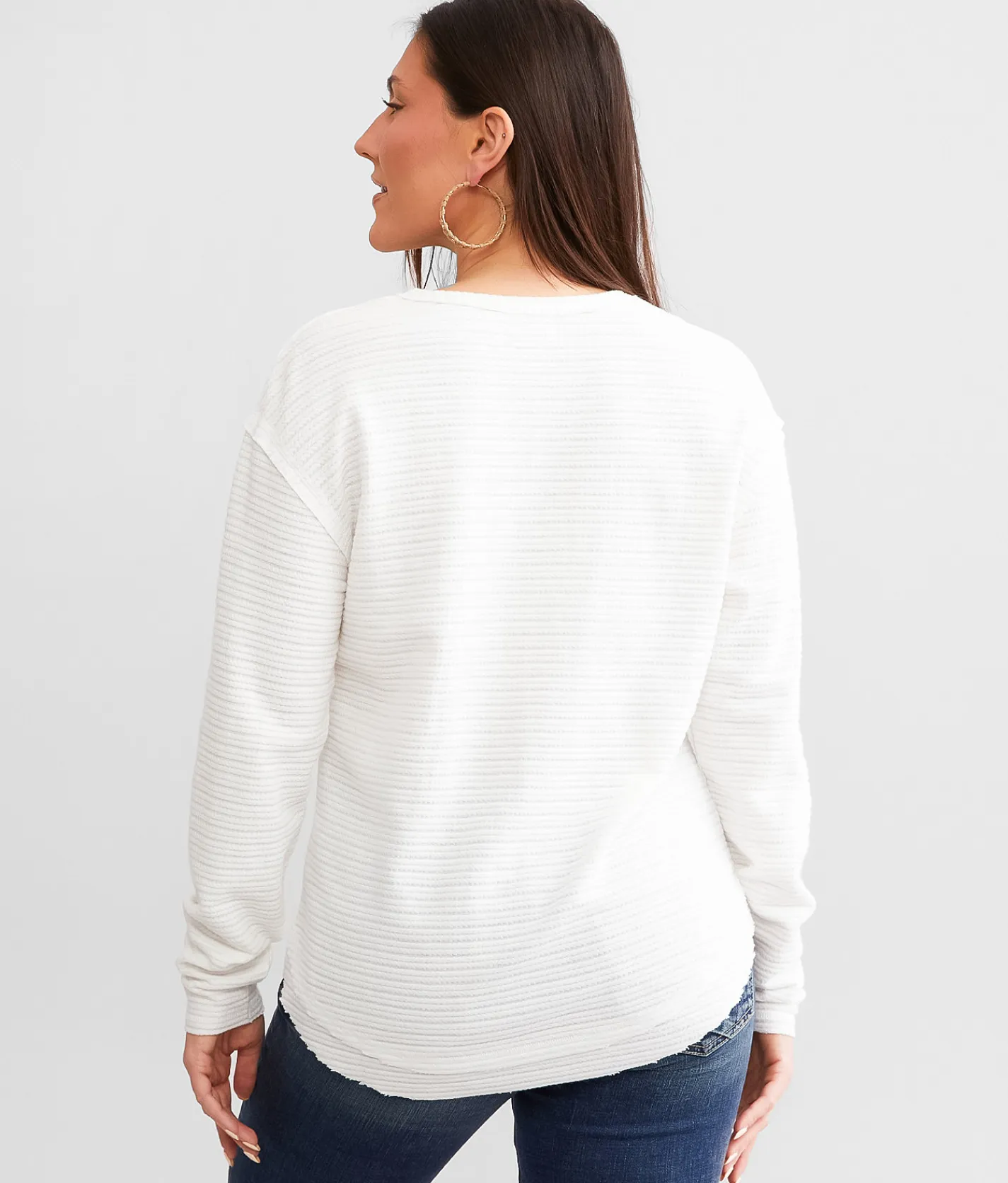 BKE Split Neck Top Peppercorn Outlet