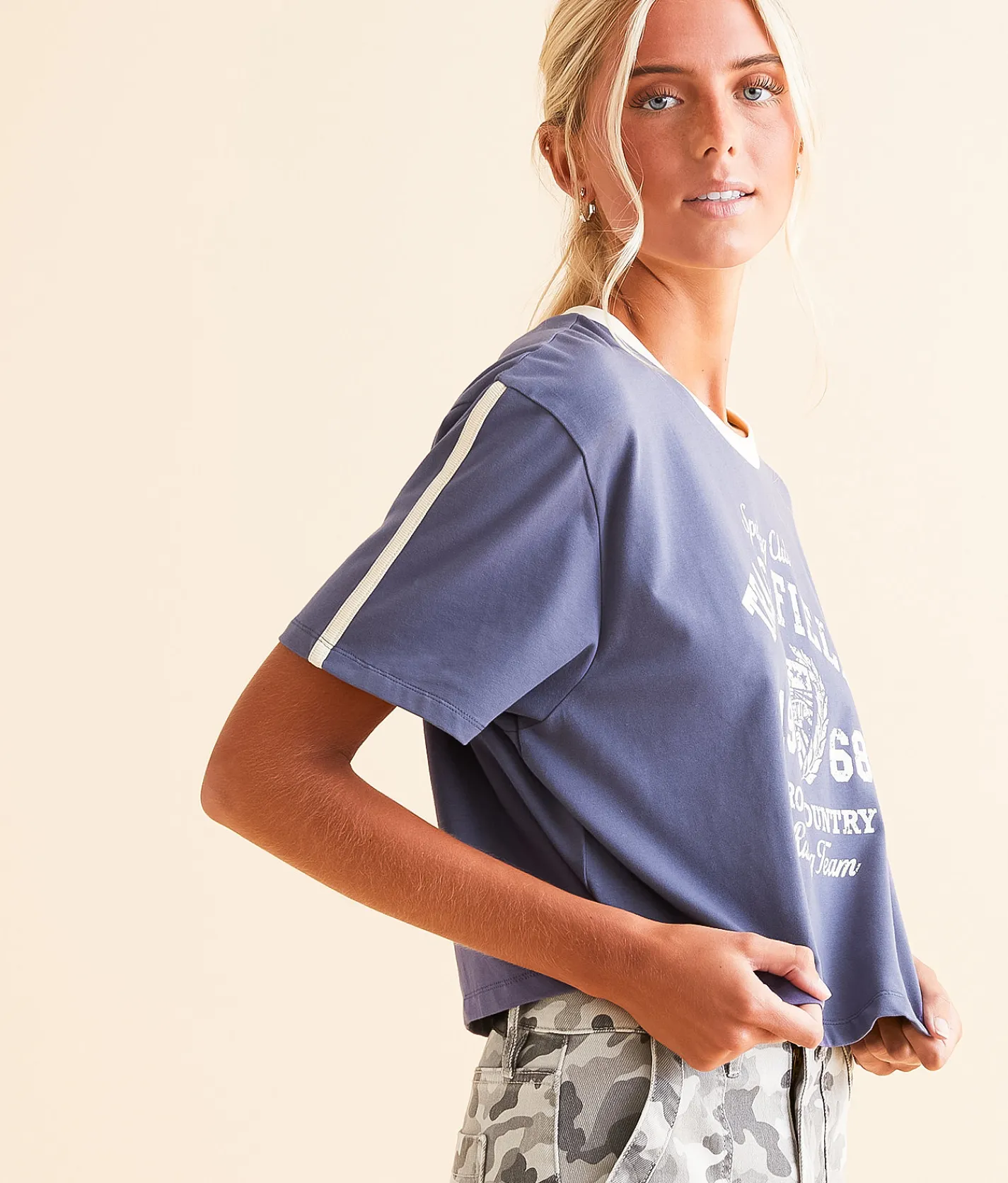 Modish Rebel Sporting Club Cropped T-Shirt Navy Blue New