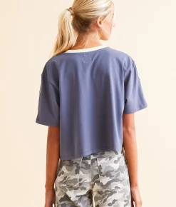 Modish Rebel Sporting Club Cropped T-Shirt Navy Blue New
