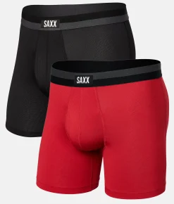 SAXX Sport Mesh 2 Pack Stretch Boxer Briefs Sunset Red Black Sale