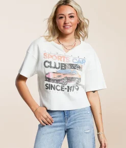Tops | Modish Rebel Sports Car Club Cropped T-Shirt White