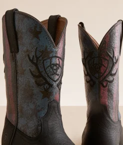 Shoes | Ariat Sporty Liberty Antler Leather Cowboy Boot Black Hippo Print Midnigh