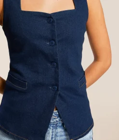 Blu Pepper Square Neck Tank Top Denim Sale