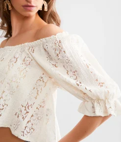 Free People Stace Lace Cropped Top Ivory Online
