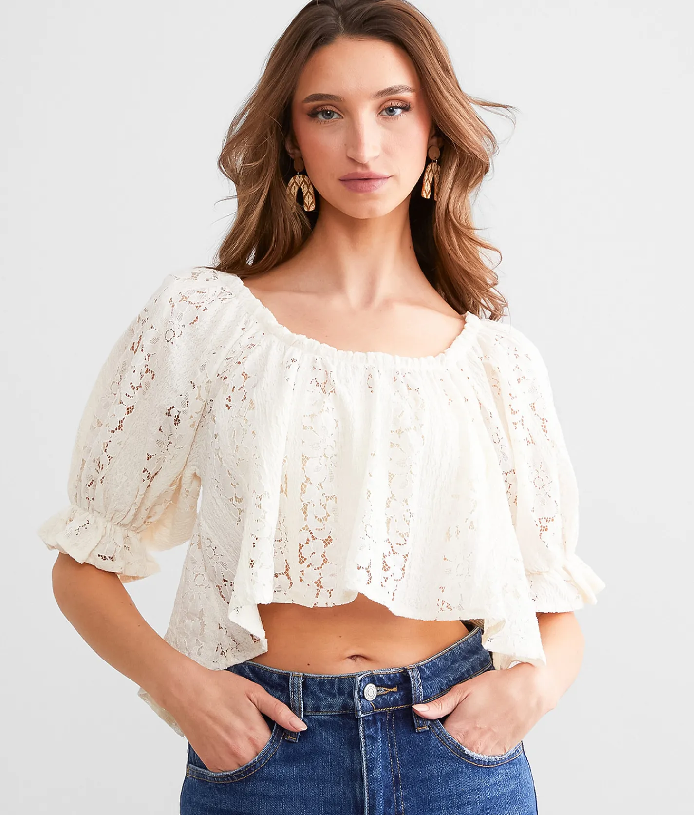 Free People Stace Lace Cropped Top Ivory Online