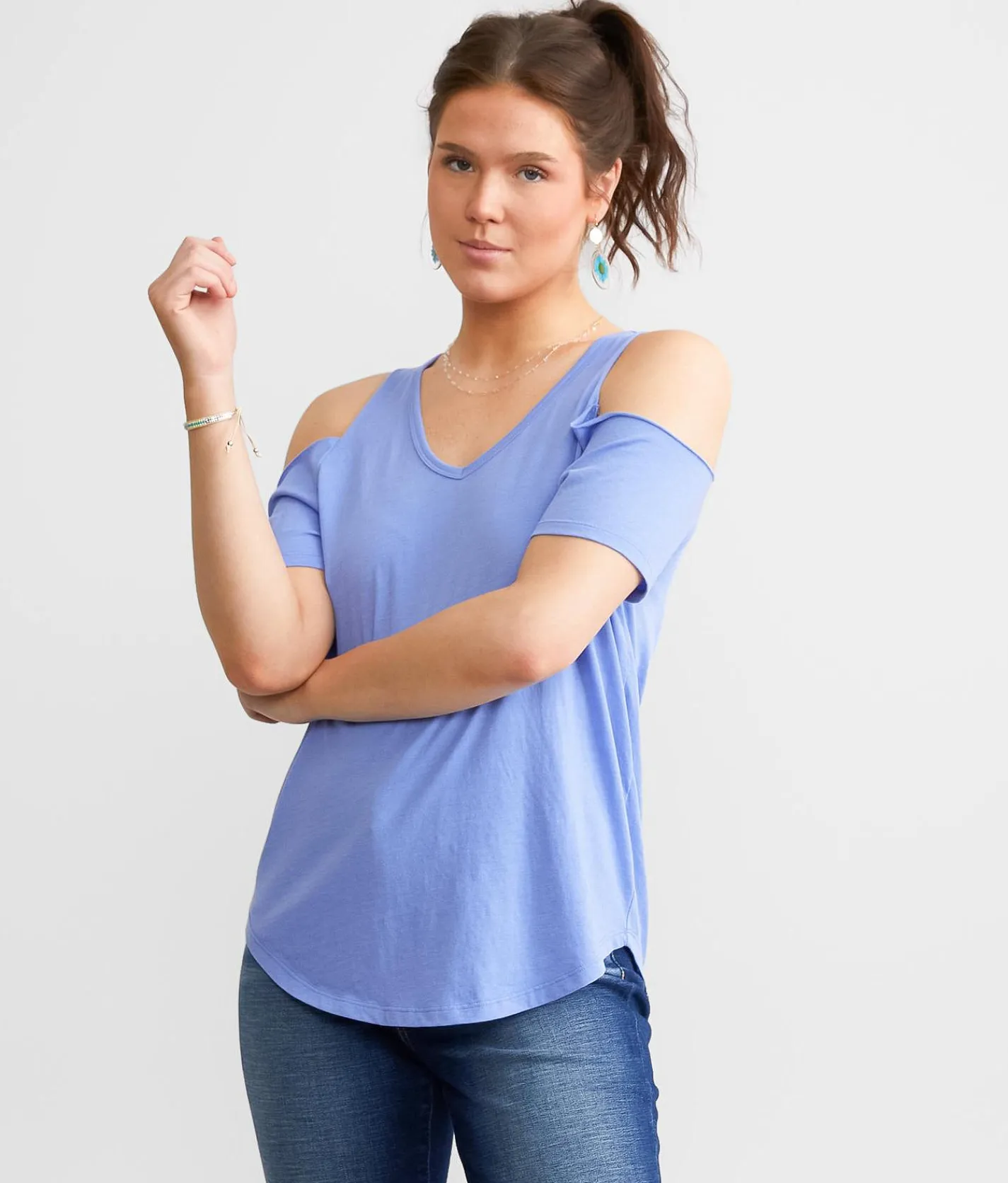 White Crow Staci Cold Shoulder Top Ocean Blue Discount