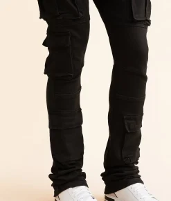 Bottoms|Jeans | Smoke Rise® Stacked Cargo Flare Stretch Jean Black