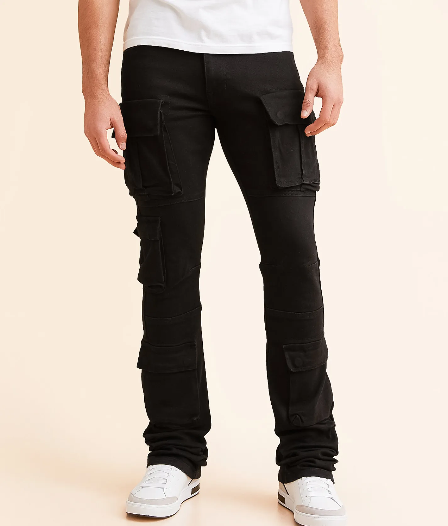 Bottoms|Jeans | Smoke Rise® Stacked Cargo Flare Stretch Jean Black