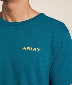 Ariat Stacked Mesa Window T-Shirt Cyan Black Heather Hot