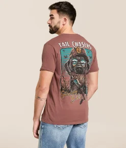 Tail Chasers Club Stacking Ducks T-Shirt Marron Pigment Dye Clearance