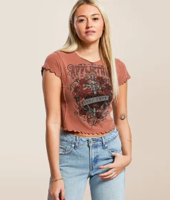 Tops | Affliction Stainglass Baby Cropped T-Shirt Picante Pigment Dye