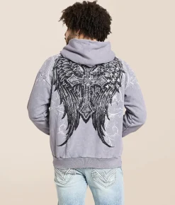 Affliction Stampede Hooded Sweatshirt Silver Grey Lava Wash Hot