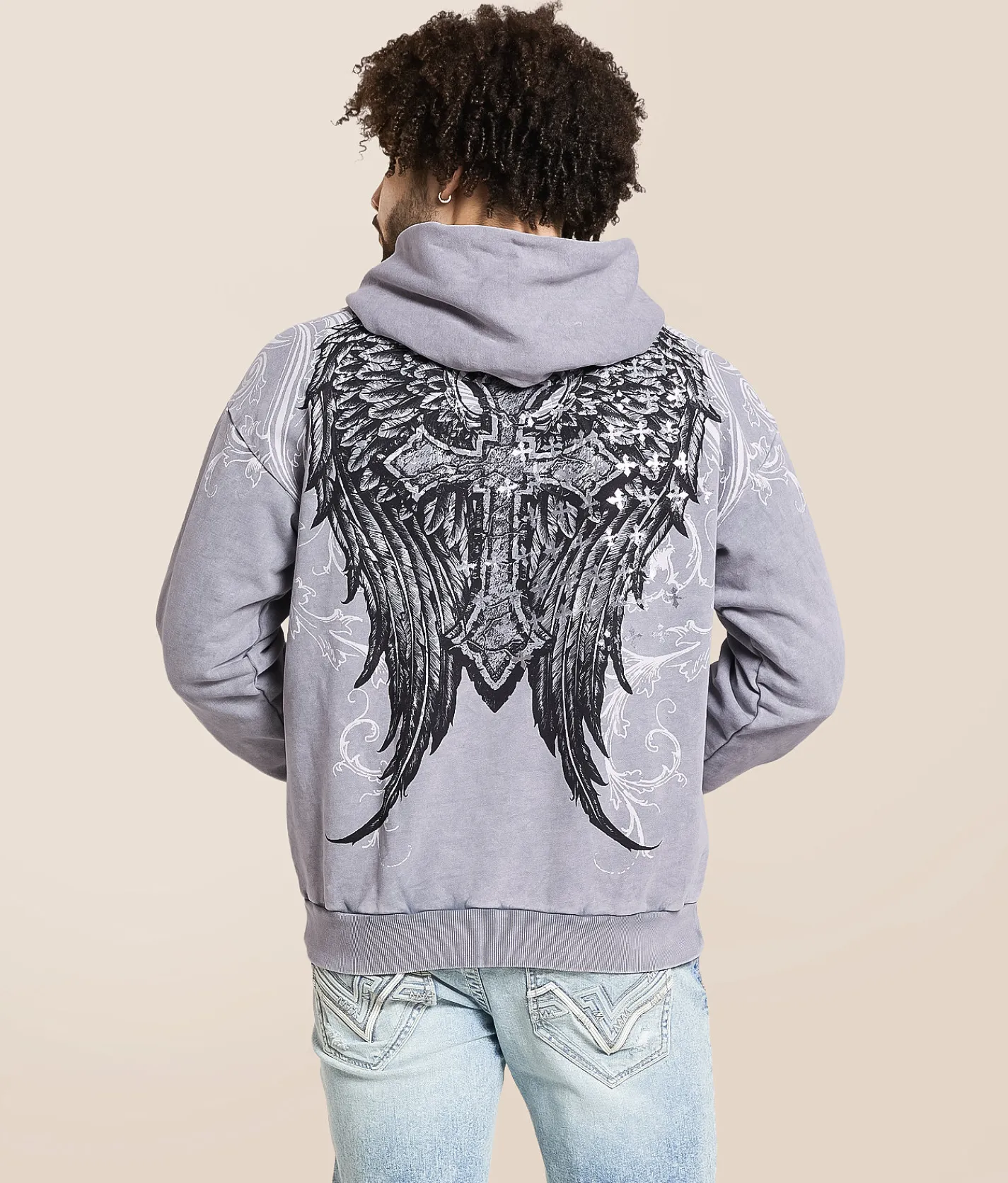 Affliction Stampede Hooded Sweatshirt Silver Grey Lava Wash Hot