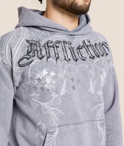 Affliction Stampede Hooded Sweatshirt Silver Grey Lava Wash Hot