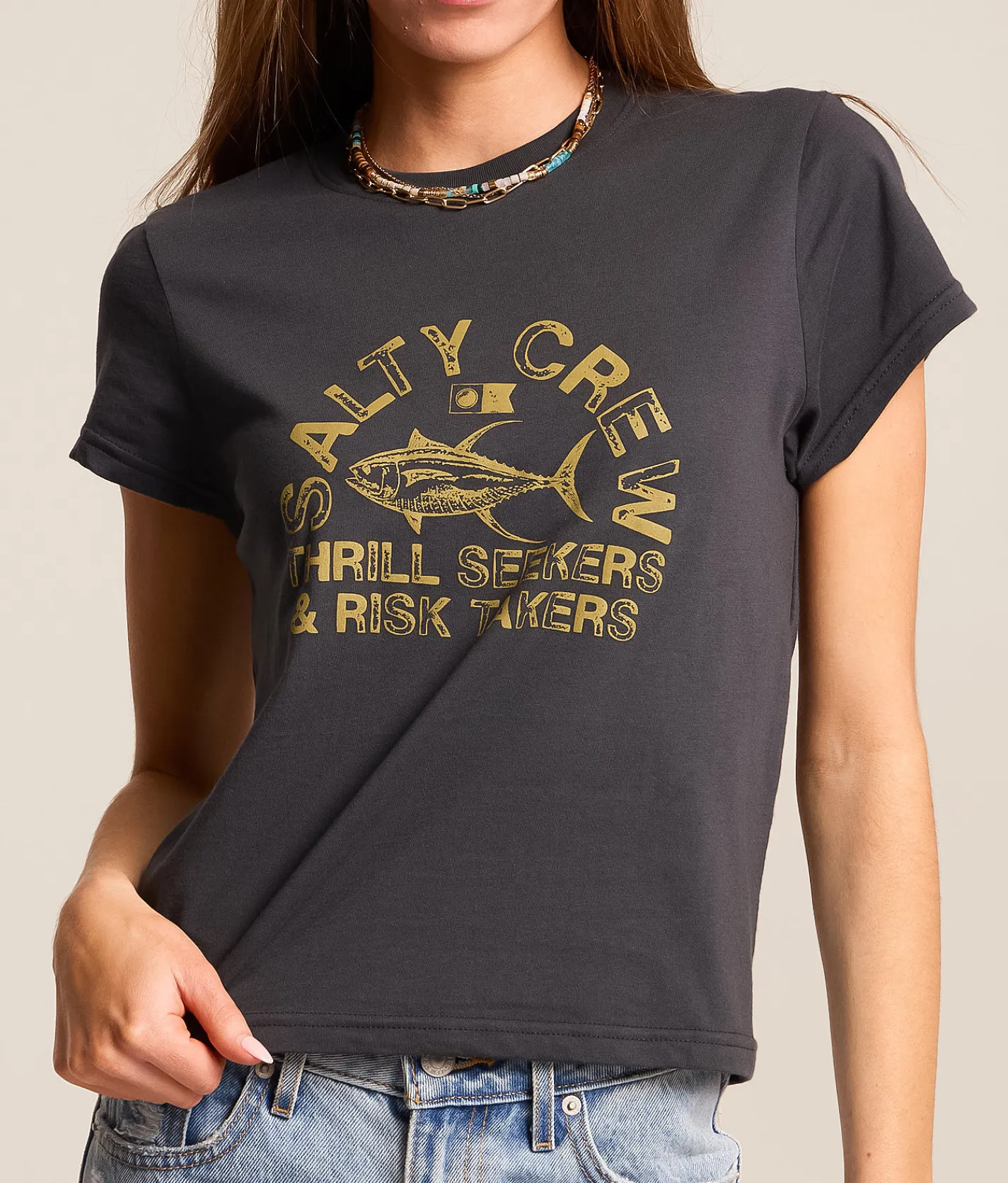Salty Crew Stamped T-Shirt Charcoal Clearance
