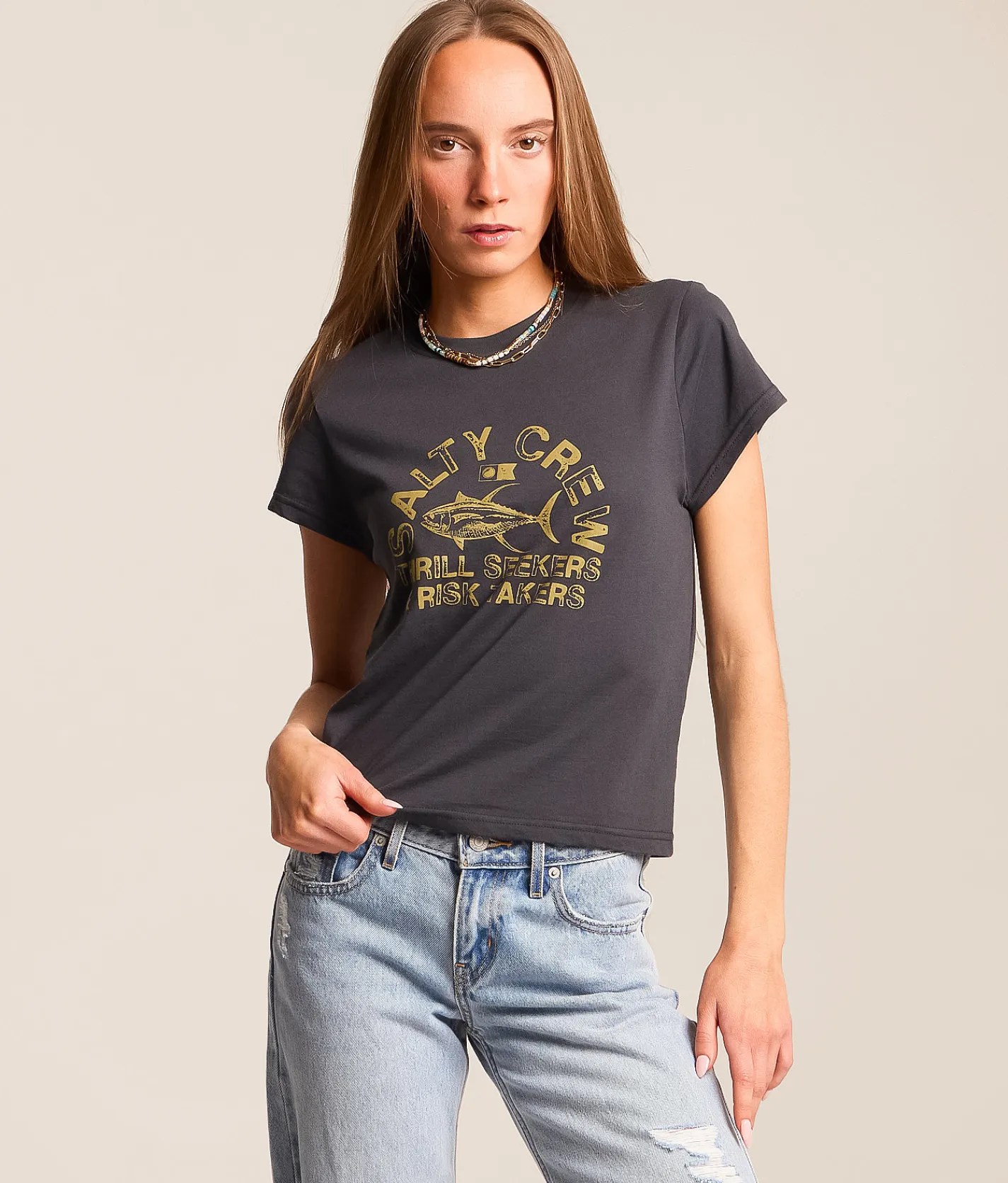 Salty Crew Stamped T-Shirt Charcoal Clearance