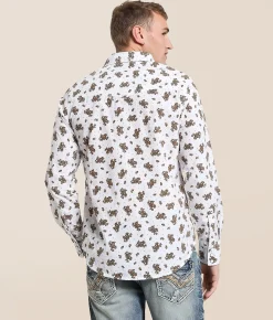 Gentry County Standard Floral Shirt White Brown New