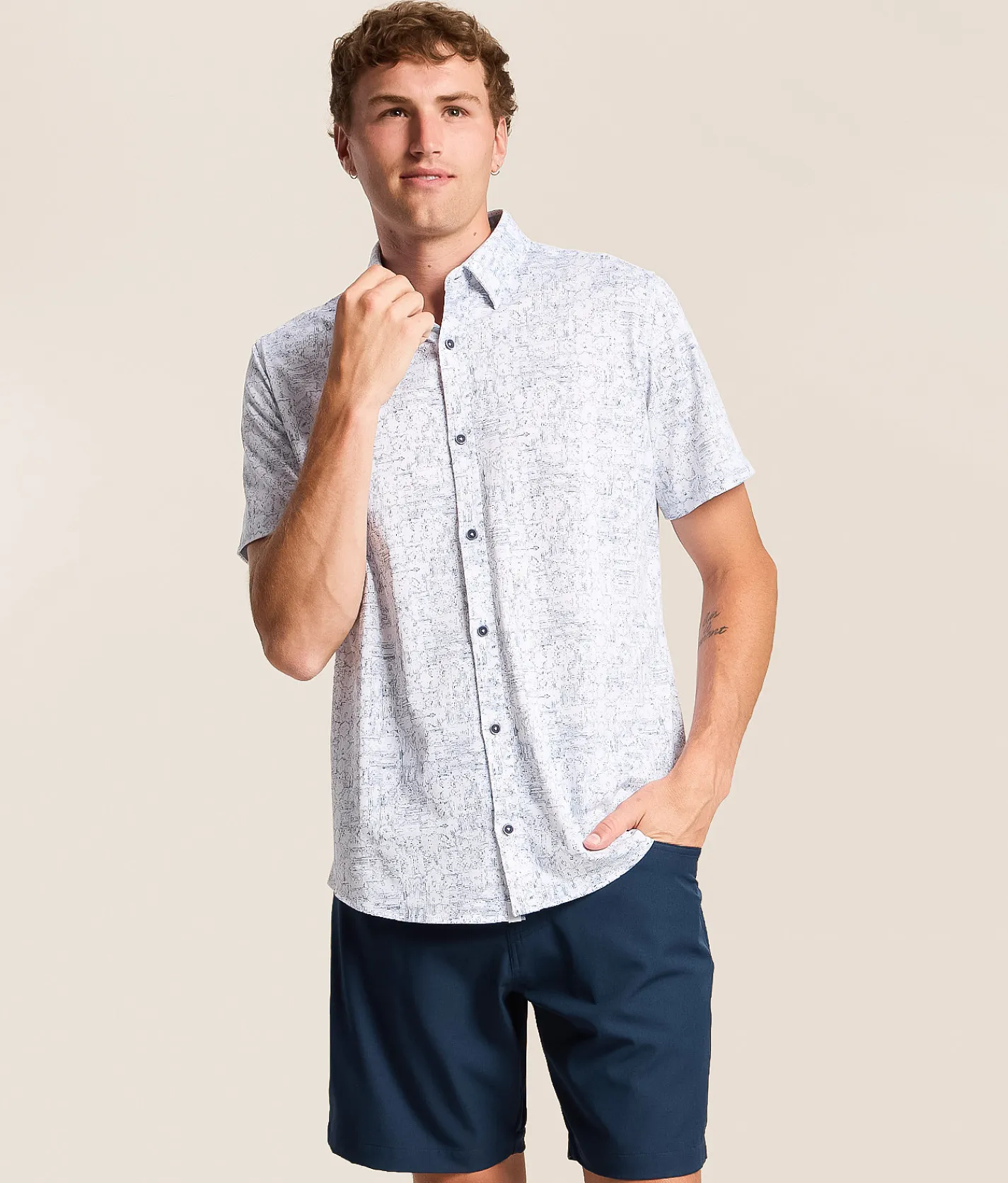 J.B. Holt Standard Performance Stretch Shirt White Navy Best