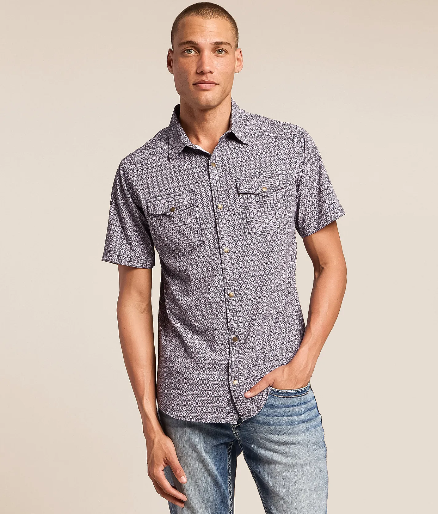 Tops | Gentry County Standard Performance Stretch Shirt Lilac Navy