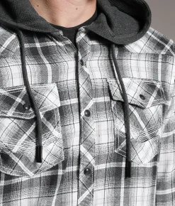 BKE Standard Plaid Hooded Shirt Black White Grey