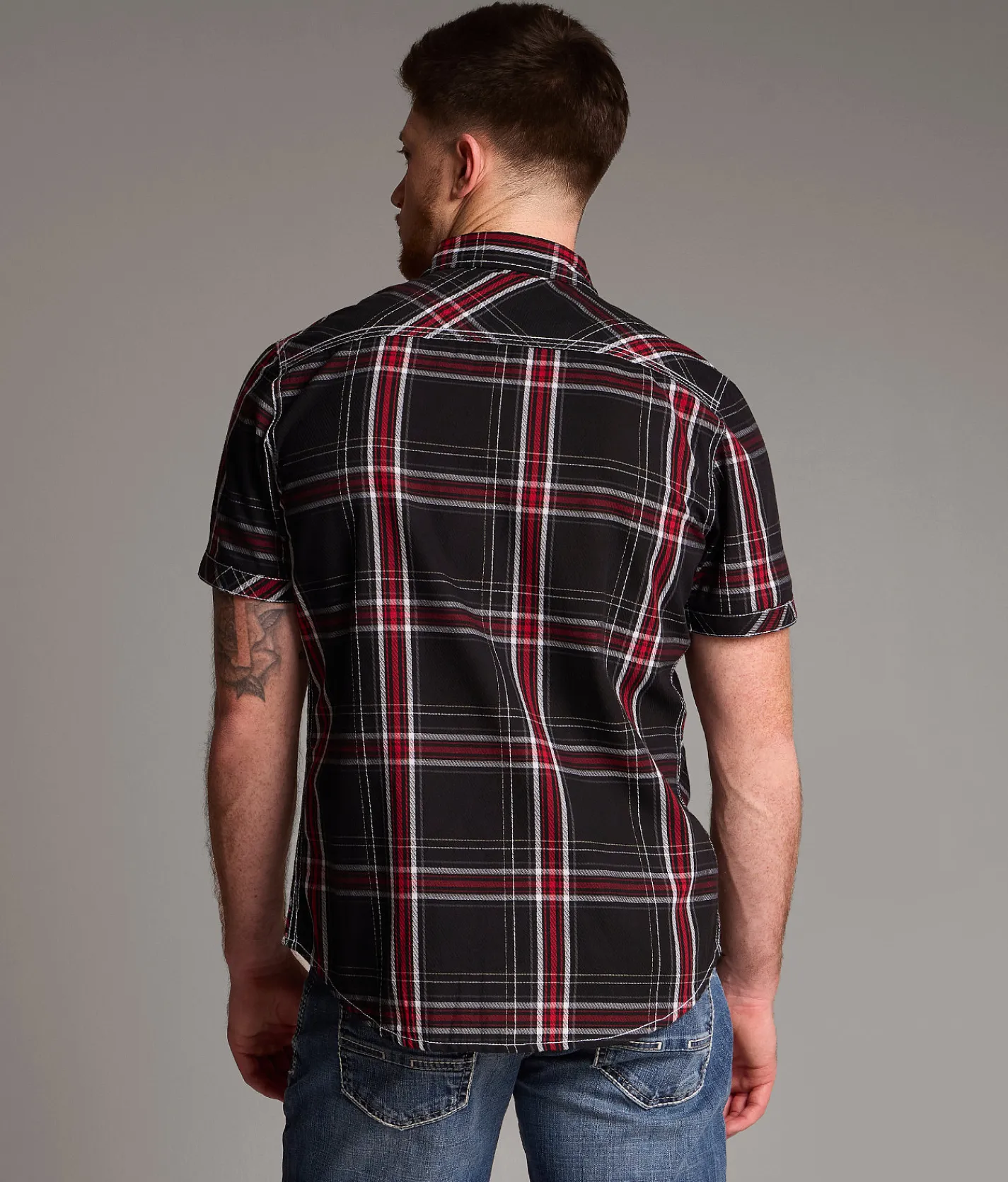 Tops | BKE Standard Plaid Shirt Black Red White