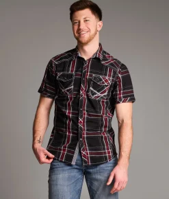 Tops | BKE Standard Plaid Shirt Black Red White