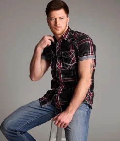 Tops | BKE Standard Plaid Shirt Black Red White