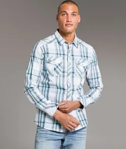 BKE Standard Plaid Shirt White Blue Clearance