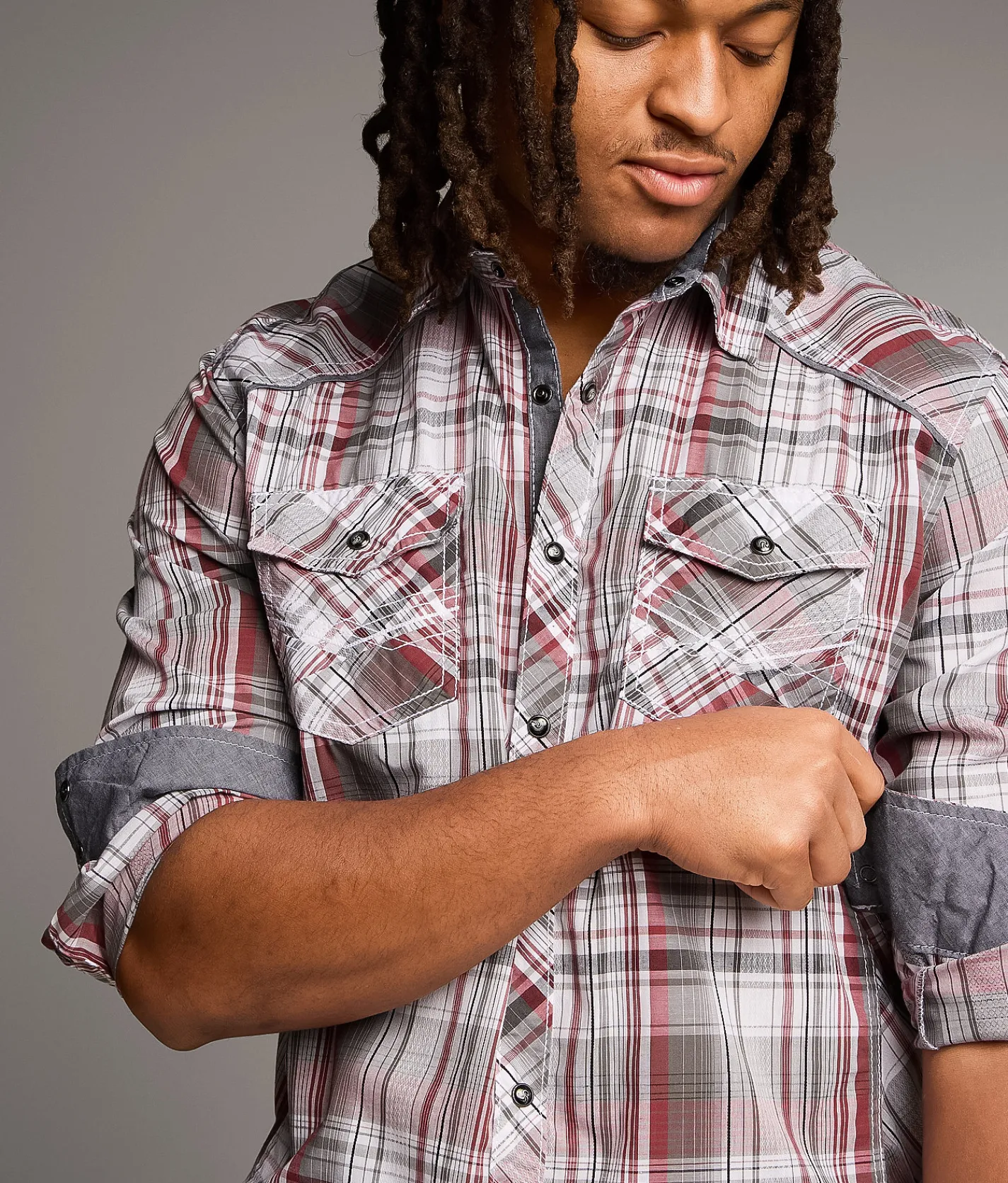 BKE Standard Plaid Shirt White Grey Red Best