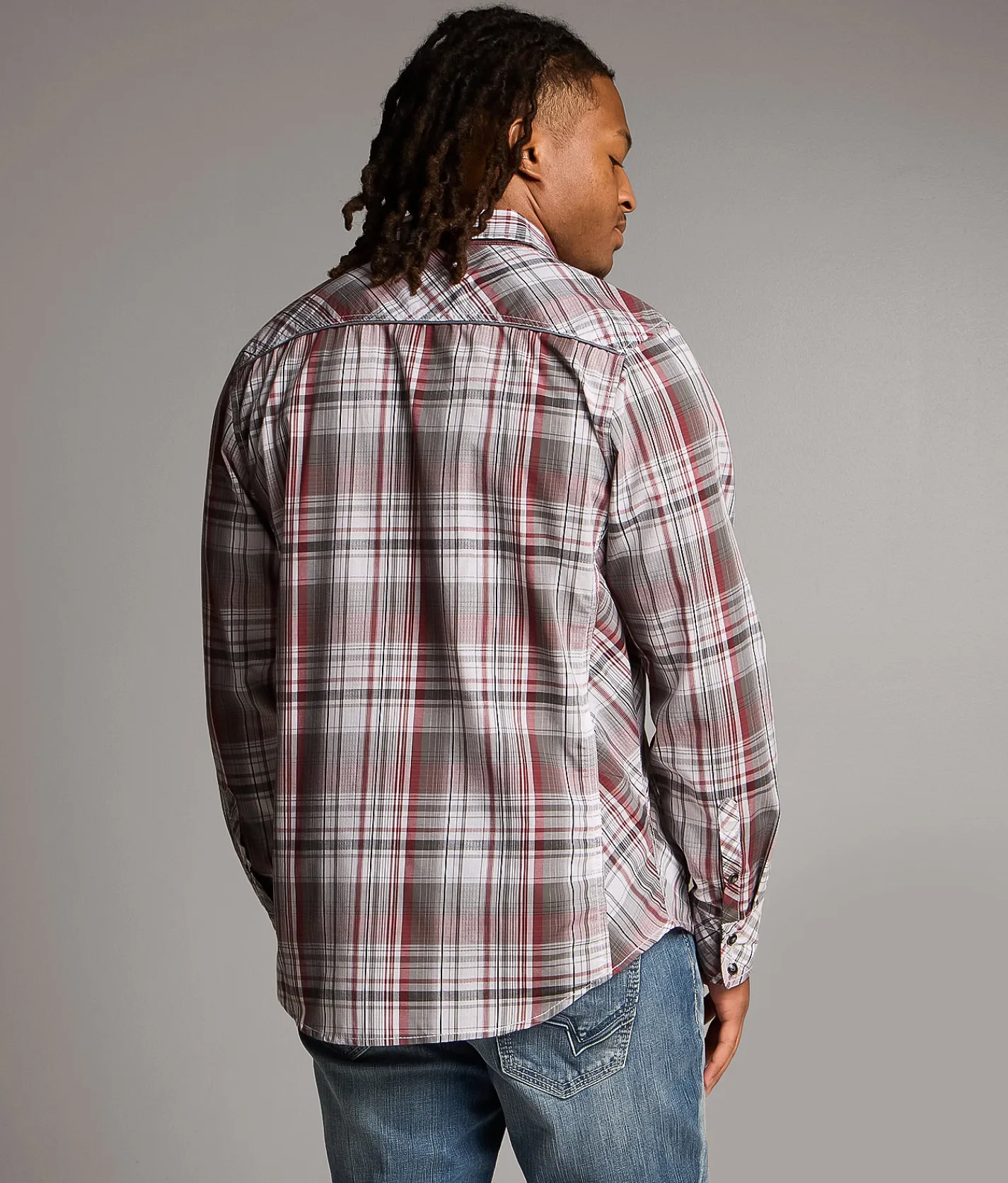 BKE Standard Plaid Shirt White Grey Red Best