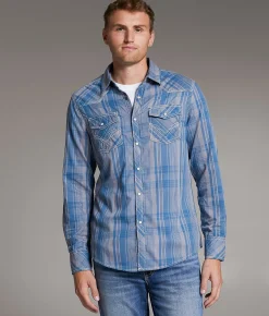 Tops | BKE Vintage Standard Plaid Shirt Taupe Blue