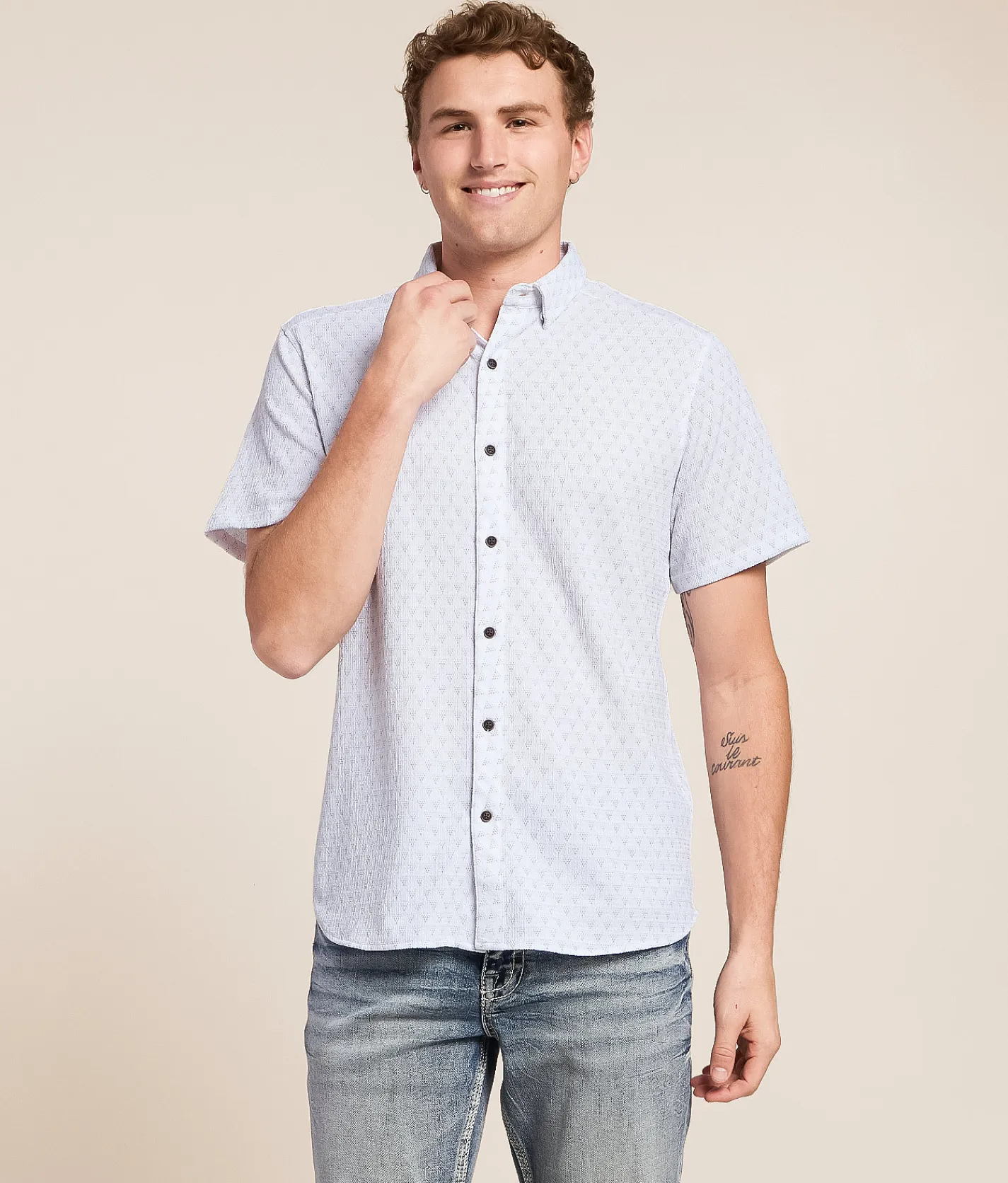 J.B. Holt Standard Stretch Shirt White Grey Mint Clearance
