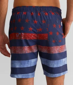 Bottoms|Swimwear | Departwest Stars & Stripes Stretch Swim Trunks Red Navy Grey