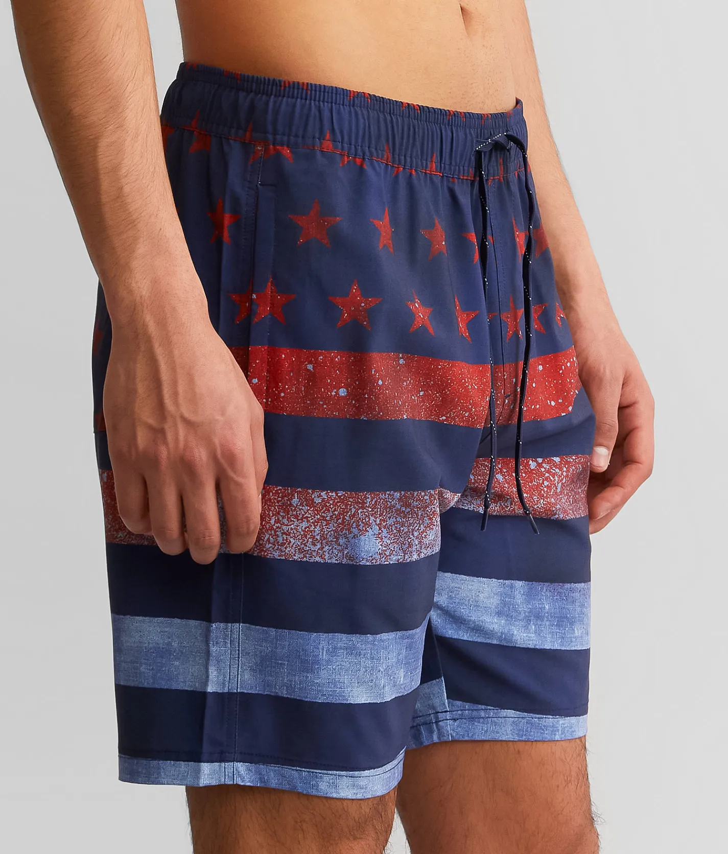 Bottoms|Swimwear | Departwest Stars & Stripes Stretch Swim Trunks Red Navy Grey