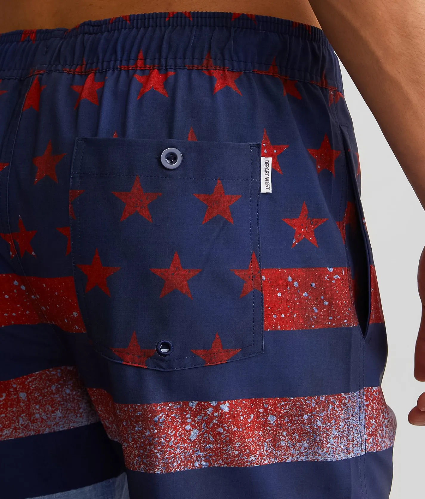 Bottoms|Swimwear | Departwest Stars & Stripes Stretch Swim Trunks Red Navy Grey