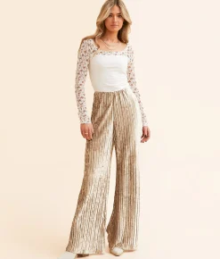 Free People Star Sign Velvet Flare Pant Champagne Sale