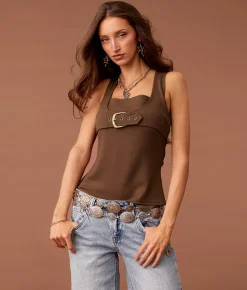 Tops | Sterling & Stitch Statement Buckle Tank Top Brown
