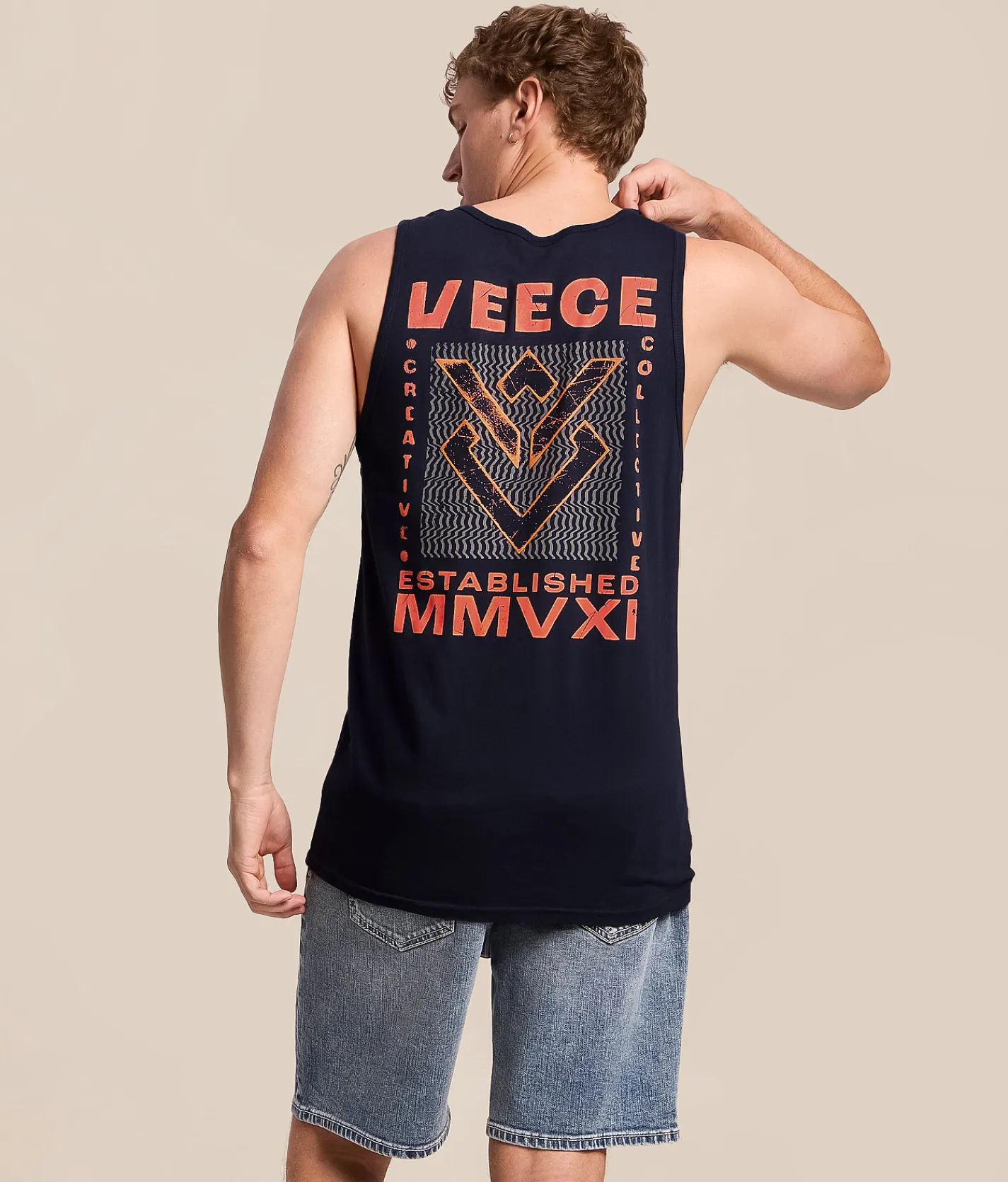 Veece Static Block Tank Top Navy Clearance