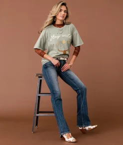 Sterling & Stitch Stay Wild T-Shirt Olive Green Outlet