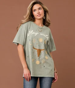 Sterling & Stitch Stay Wild T-Shirt Olive Green Outlet