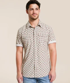 Tops | Gentry County Steer Athletic Performance Stretch Shirt Cream Blue Tan