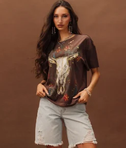 Sterling & Stitch Steer Oversized T-Shirt Washed Brown Online