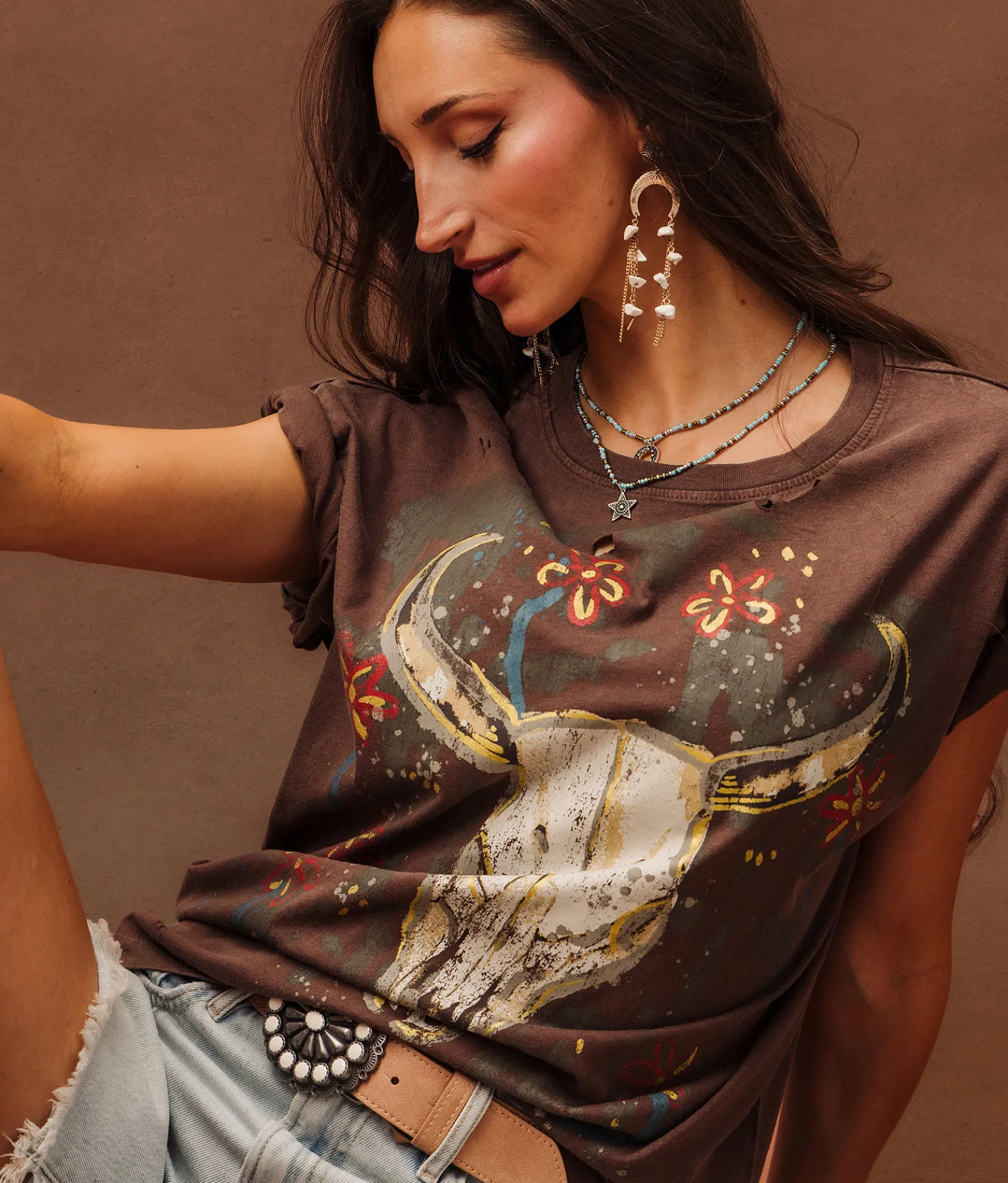 Sterling & Stitch Steer Oversized T-Shirt Washed Brown Online