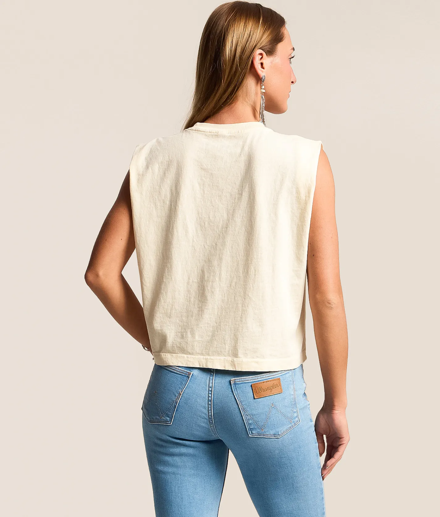 Tops | Ariat Steer Skull Landscape Cropped Tank Top Faded Ivory