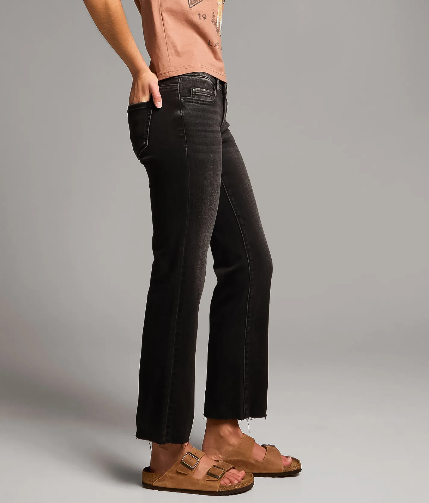 BKE Stella Cropped Straight Stretch Jean Washed Black Discount