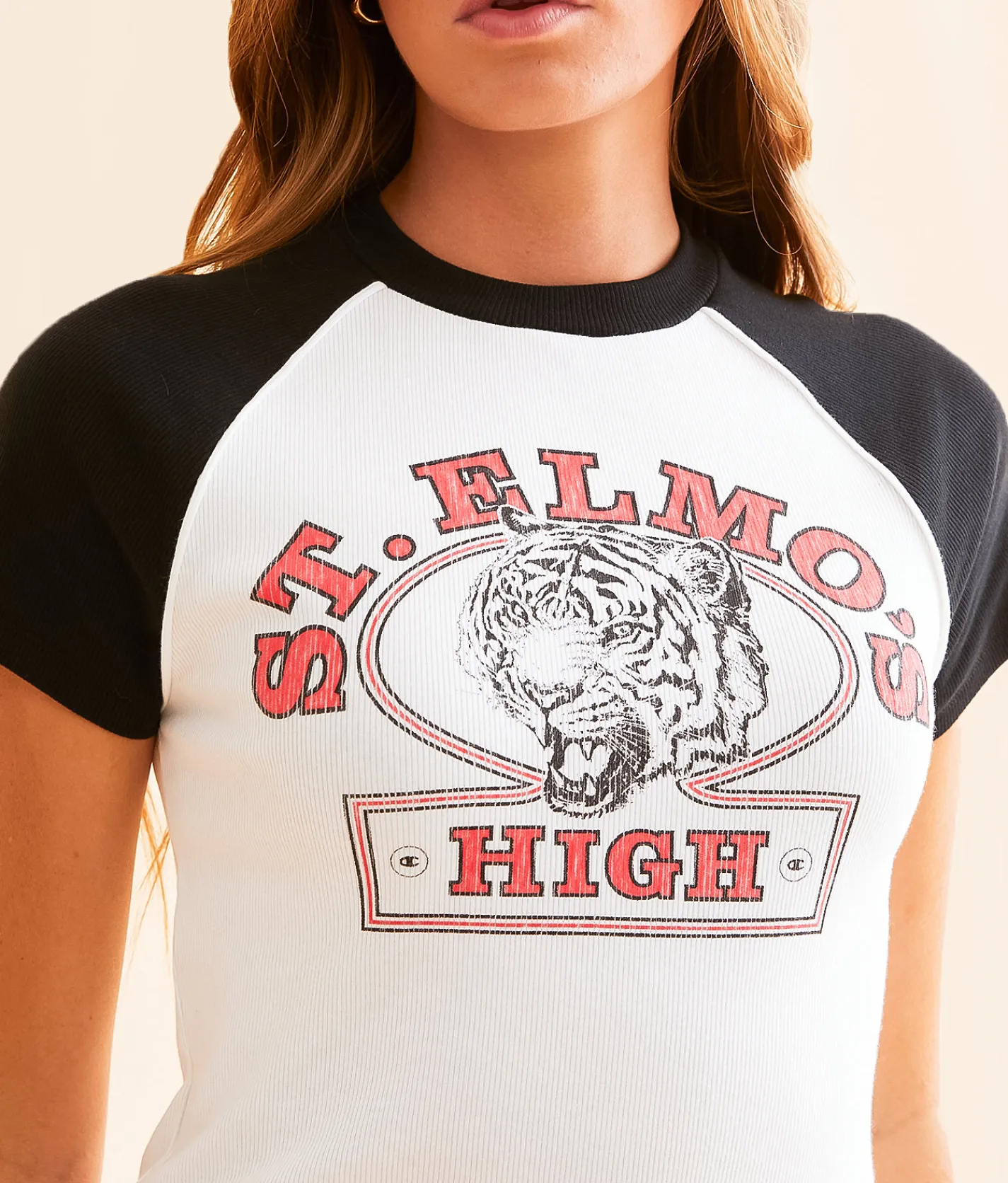Champion® St. Elmo's High Baby Cropped T-Shirt White Black Sale