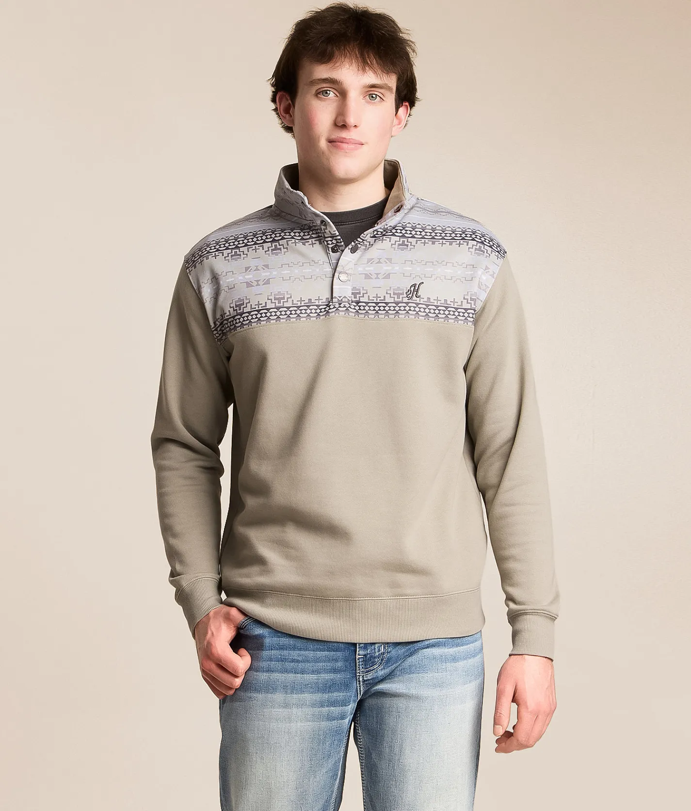 Tops | Hooey Stevie Quarter Snap Pullover Grey Aztec